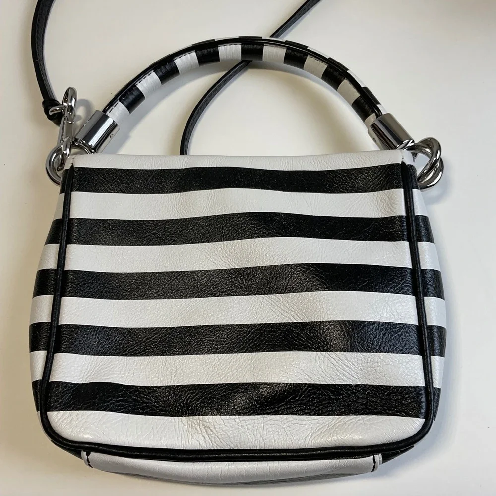 Marc by Marc Jacobs Black White Striped Leather Crossbody Top Handle Bag